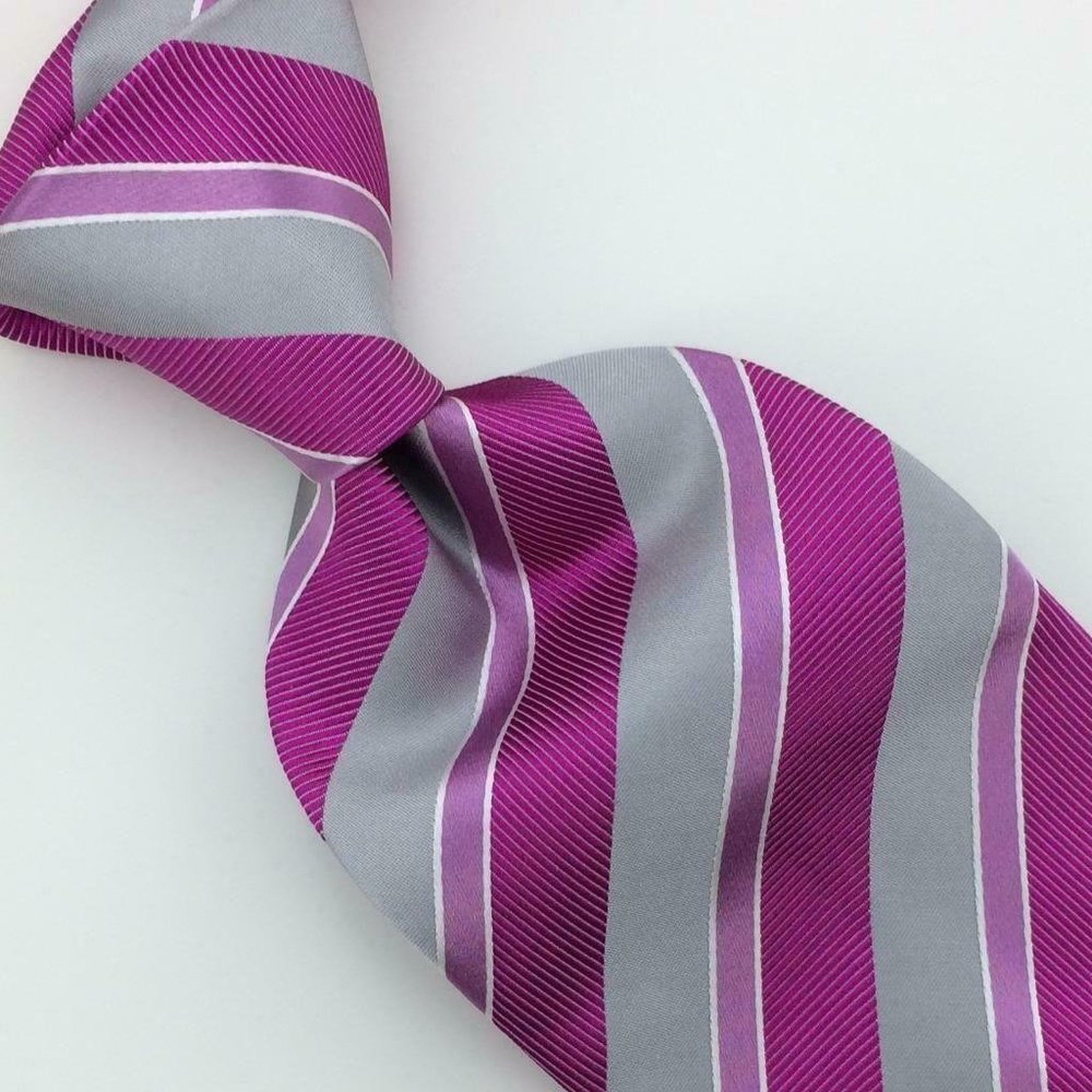 Burberry London Italy Tie Hot Pink Silver Striped